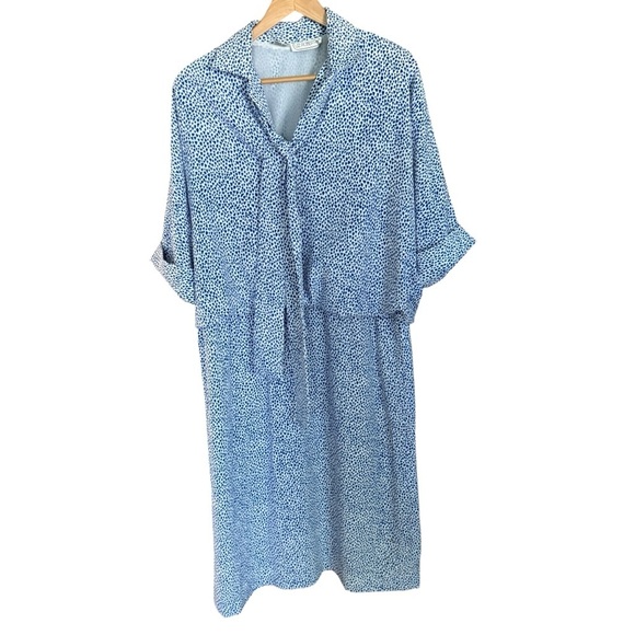Vintage Liz Roberts Womens Blue White Polka Dot Tie Neck Dress Size 14 Retro 80s - Picture 3 of 11